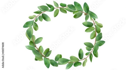 Eucalyptus wreath with botanical design isolated on white. (Illustration, Generative AI)
