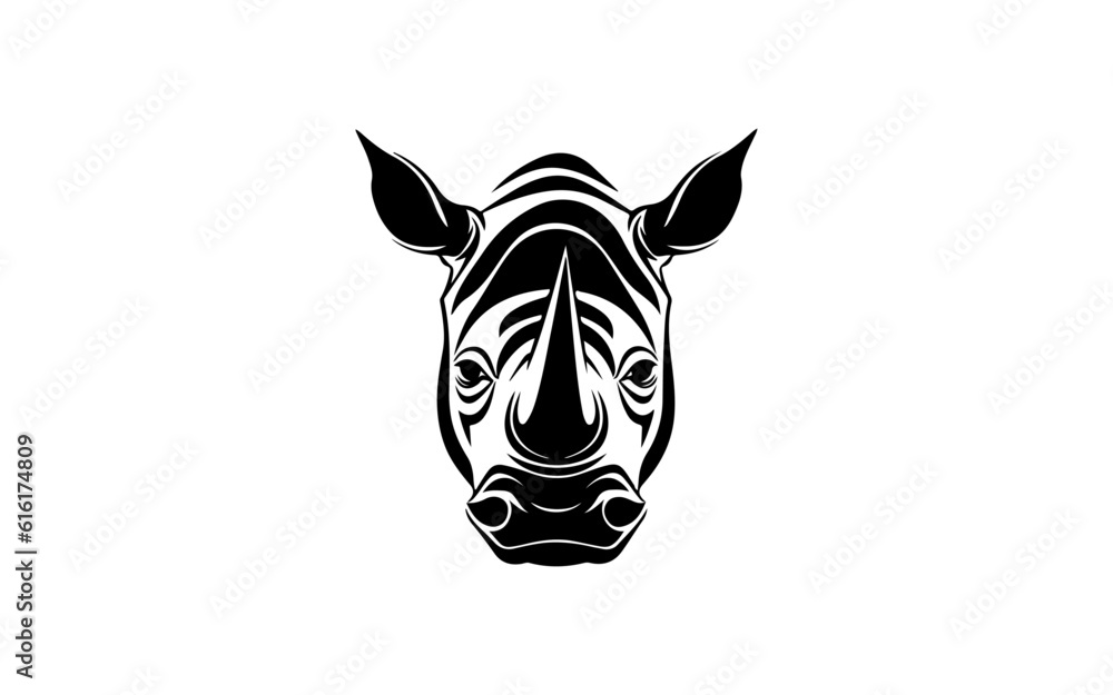 Head of rhino shape isolated illustration with black and white style for template.