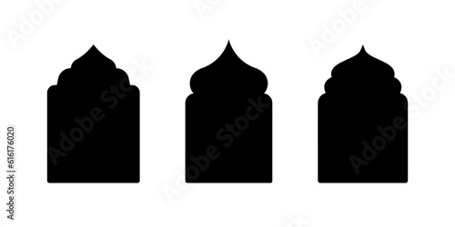 Islamic vector shape of a window or door arch. Arab frame set. Ramadan kareem silhouette icon. Mosque gate. Islamic arabesque pattern. Arabian muslim shape arch