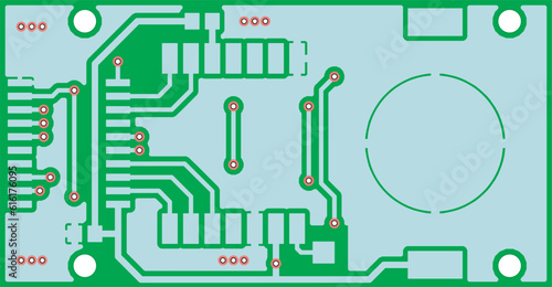 Electric background. Vector pcb pattern. 
Printed circuit board of an electronic 
device with
conductors and contact pads placed on it. 
Engineering drawing of a pcb.