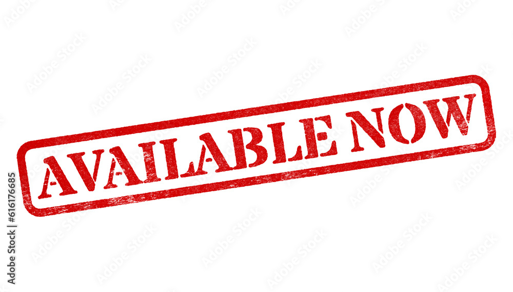 Available Now red rubber stamp isolated on transparent background with distressed texture effect Available Now red rubber stamp isolated on transparent background with distressed texture effect