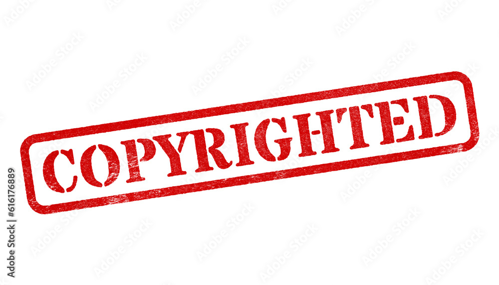 Fototapeta premium Copyrighted red rubber stamp isolated on transparent background with distressed texture effect