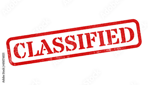 Classified red rubber stamp isolated on transparent background with distressed texture effect