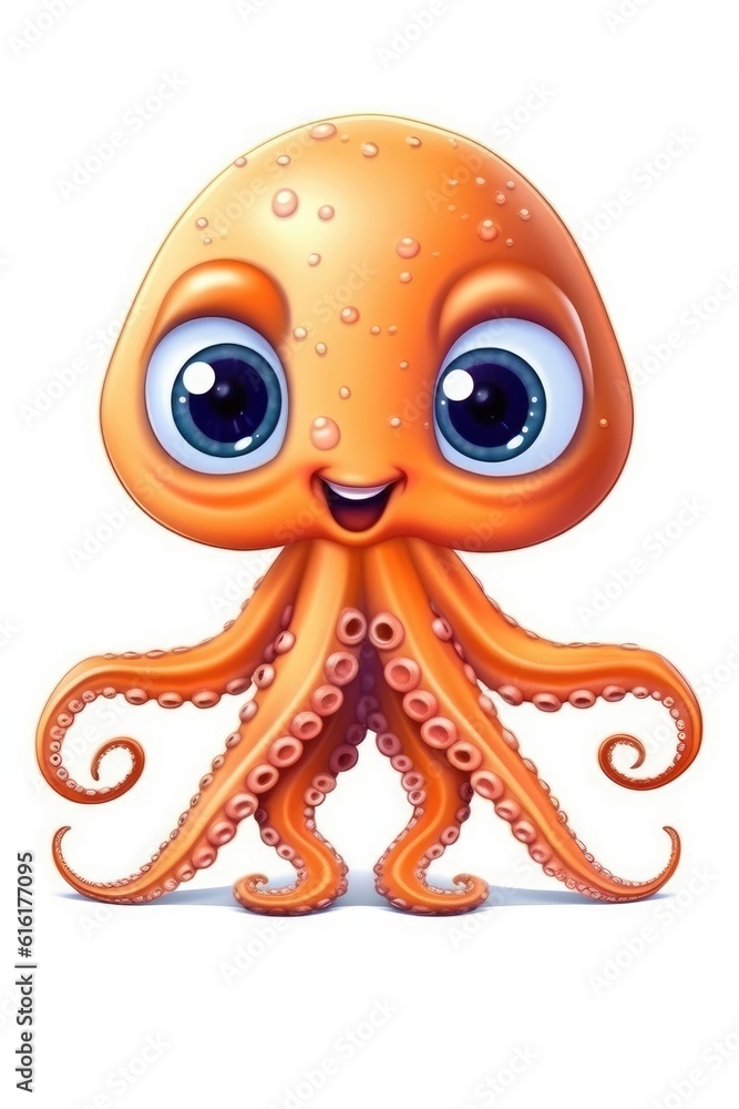 Obraz premium Cute baby Octopus in Cartoon Style on white background - generative AI