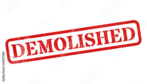 Foto Demolished red rubber stamp isolated on transparent background with distressed t
