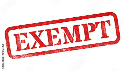 Exempt red rubber stamp isolated on transparent background with distressed texture effect