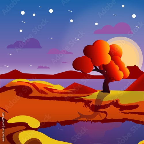 Sunset surreal vector landscape