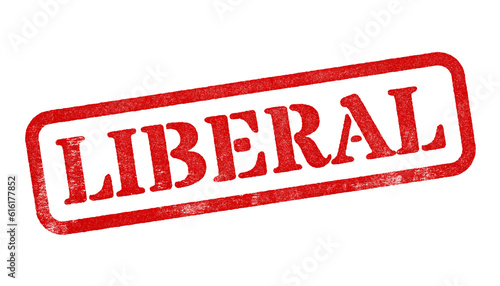 Liberal red rubber stamp isolated on transparent background with distressed texture effect