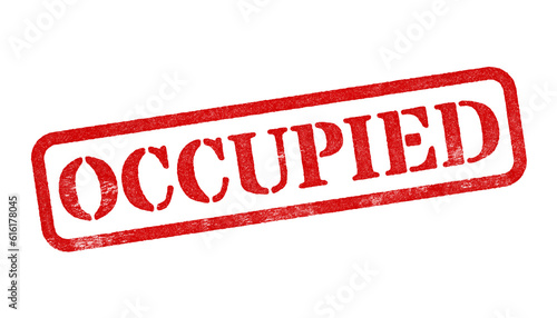 Occupied red rubber stamp isolated on transparent background with distressed texture effect