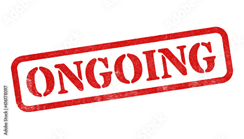 Ongoing red rubber stamp isolated on transparent background with distressed texture effect