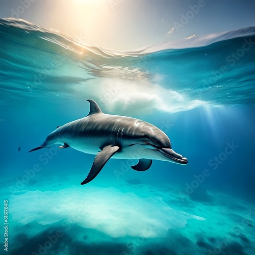 A dolphin swimming underwater created with generative AI © Jeannette