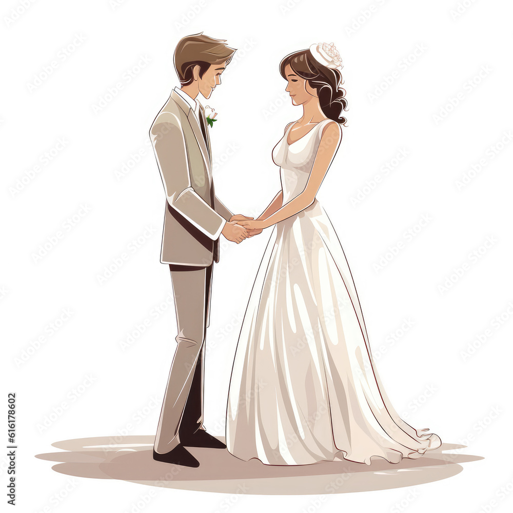bride and groom in wedding dress ai generated