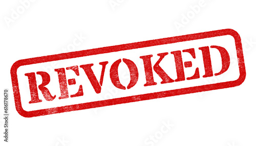 Revoked red rubber stamp isolated on transparent background with distressed texture effect photo
