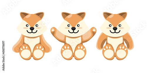 Cartoon doll fox for kids on isolated background, Vector illustration.