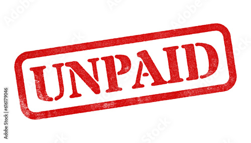 Unpaid red rubber stamp isolated on transparent background with distressed texture effect