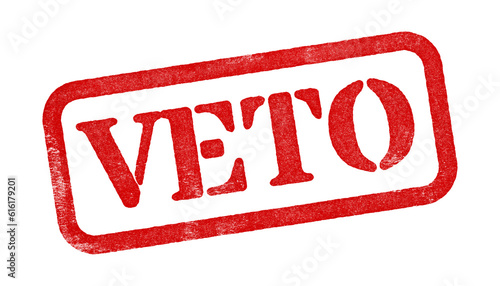 Veto red rubber stamp isolated on transparent background with distressed texture effect photo