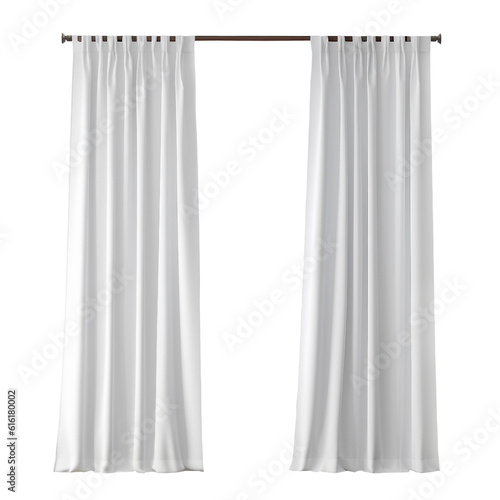 Photo Realistic White Blank Curtains Template. Front View. Interior Mockup. Ai Generative © susse_n