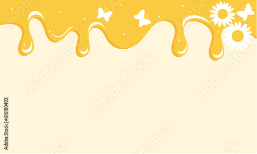 Honey drop with butterfly cartoons and daisy flower on yellow background vector illustration.