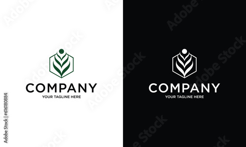 green eco Human fit care hexagon logo icon