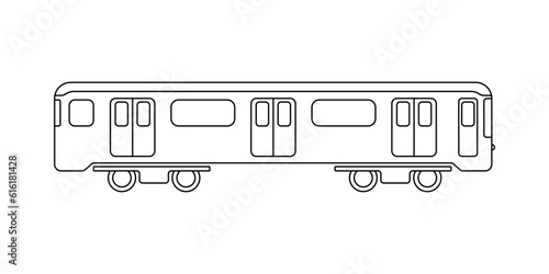 Metro wagon for passenger travel, model underground train coloring line icon. Railroad travel and railway moving on city. Train public transport side view. Vector outline