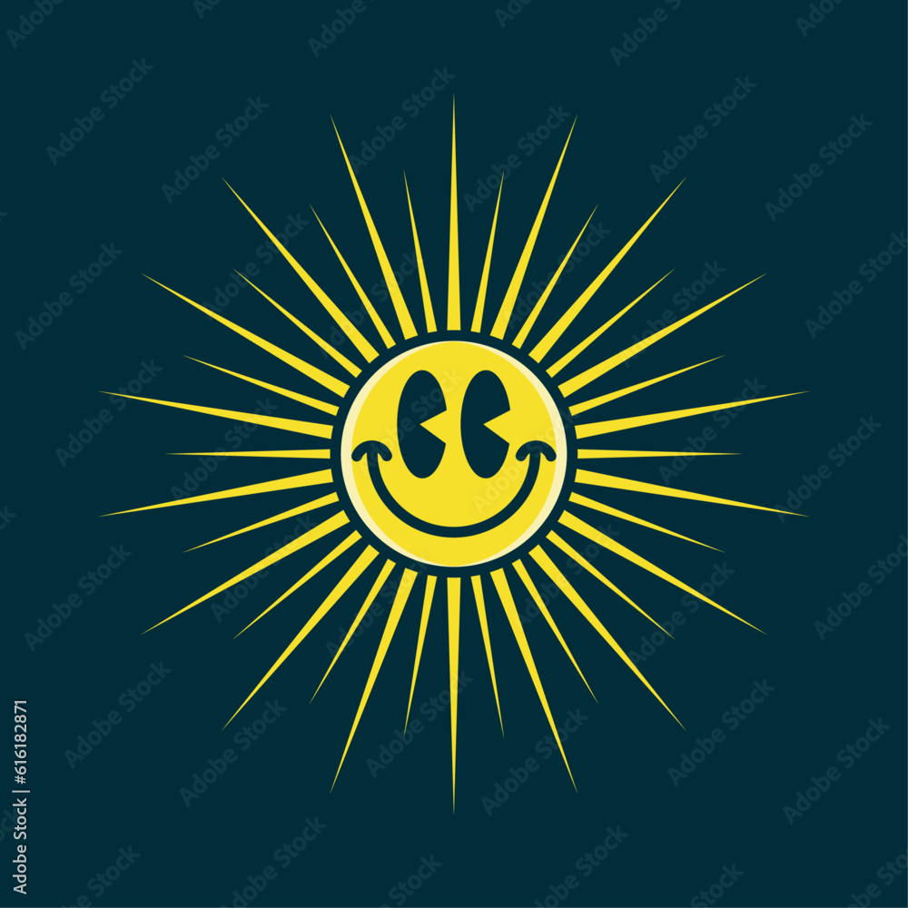 Fototapeta premium Happiness smiling face emoji, shining like a sun