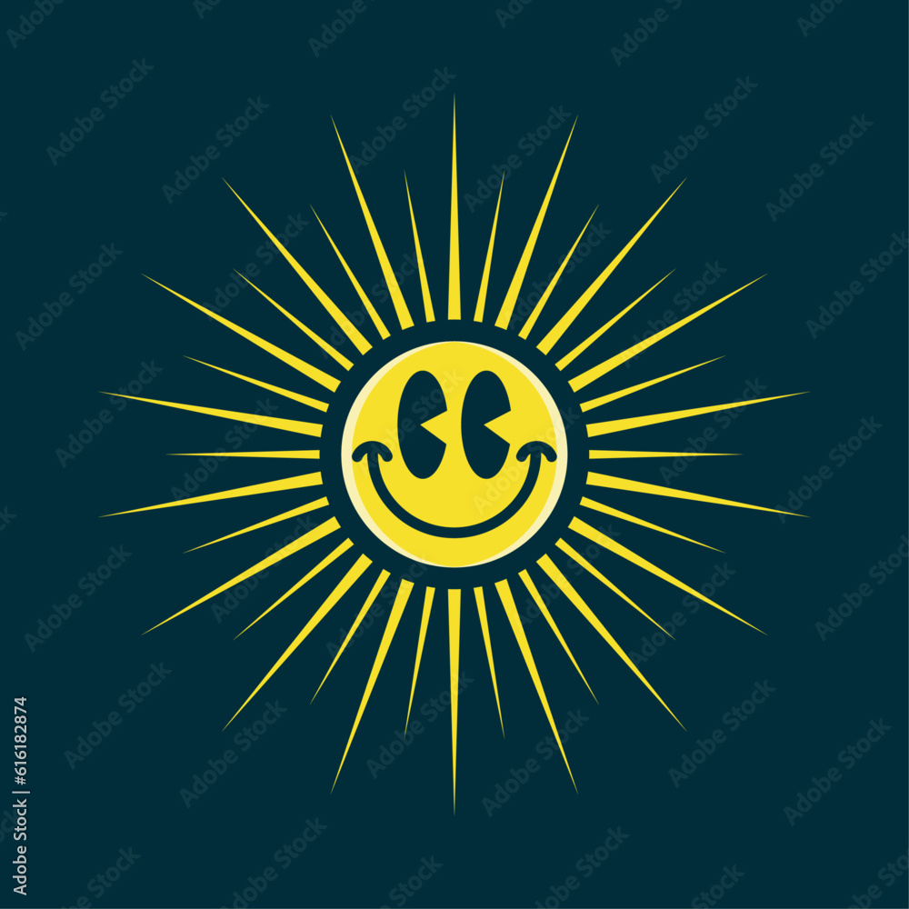 Fototapeta premium Happiness smiling face emoji, shining like a sun