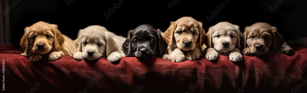 Labrador Retriever puppies on a black background. Studio shot with AI-Generated Images