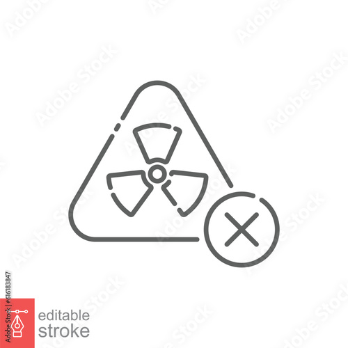 No radiation icon. Simple outline style. Uranium radiation sign, science security label, badge concept. Thin line symbol. Vector illustration isolated on white background. Editable stroke EPS 10.