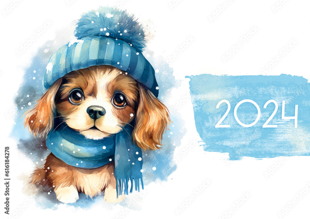 Watercolor Printable Calendar 2024 Calendar with Cute Puppy for Kids
