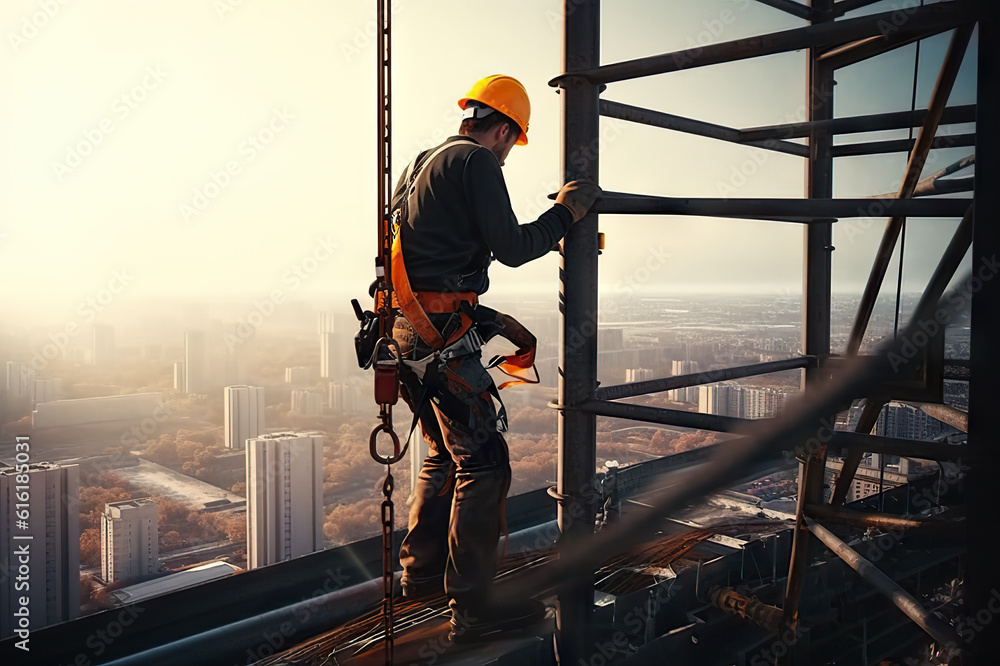High Construction Engineer Sci-Fi Architecture and Safety at Heights. created with Generative AI High Construction Engineer Sci-Fi Architecture and Safety at Heights. created with Generative AI