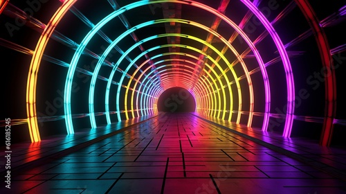 Digital wallpaper featuring an abstract composition of illuminated tunnel pathways with captivating lines, creating a visually dynamic and futuristic design that draws