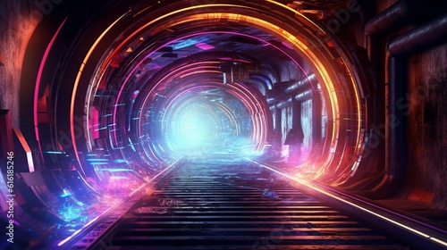 Digital wallpaper featuring an abstract composition of illuminated tunnel pathways with captivating lines, creating a visually dynamic and futuristic design that draws