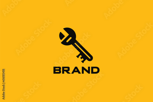 Creative logo design designated to a real estate or locksmith business. This logo design depicts a
key shaped like a monkey wrench tool. 