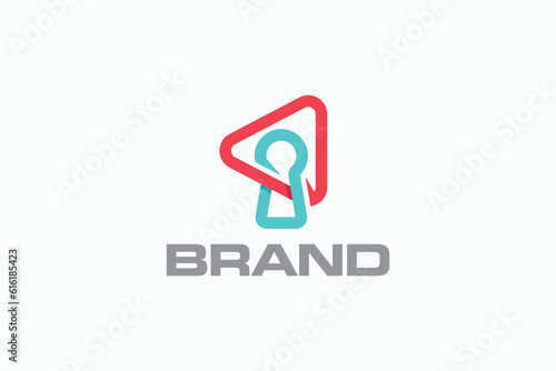 Creative logo design designated to a real estate or locksmith business. This logo design depicts a
key inside a play button. 