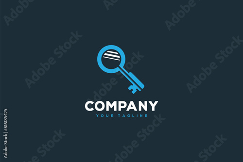 Creative logo design designated to a real estate or locksmith business. This logo design depicts a
key shaped like a magnifying glass. 