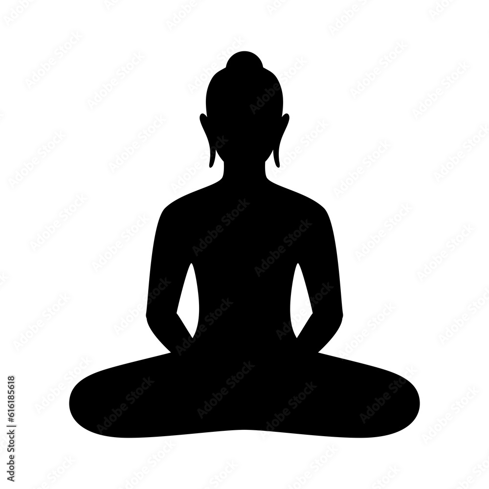 silhouette of Buddha, person meditating, black shape vector