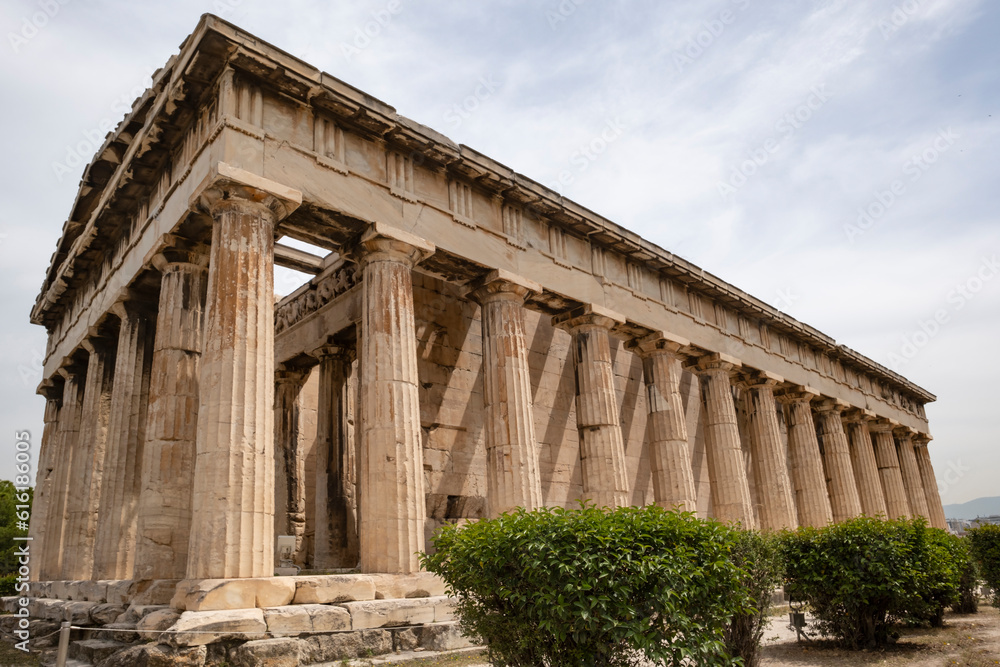 Closeup and Skewed View of Temple of Hephaestus in the Ancient Agora of Athens