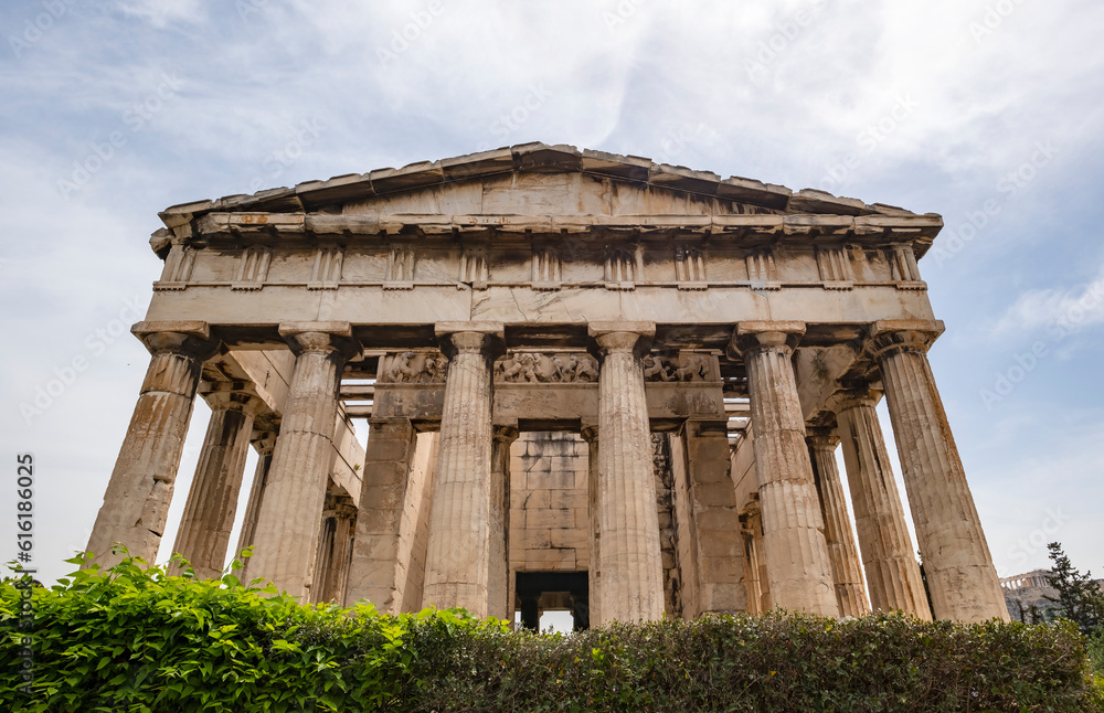 Closeup of Temple of Hephaestus in the Ancient Agora of Athens