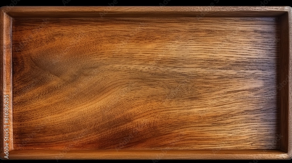 Tray Color/texture Rectangular surface of a brown wooden tray, showcasing the natural ...
