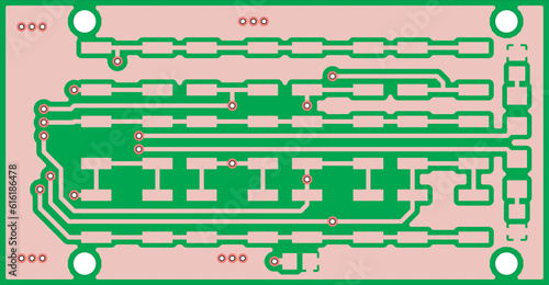 Electric background. Vector pcb pattern. 
Printed circuit board of an electronic 
device with
conductors and contact pads placed on it. 
Engineering drawing of a pcb. 