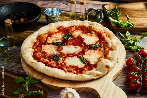 pizza with tomatoes and basil