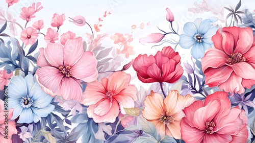 Beautiful pink and purple flowers watercolor painting style with white background. Best for card invitation  wide banner  header website  poster  and more graphics resources editing