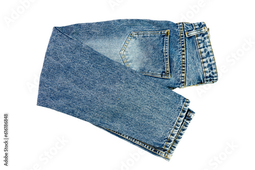 blue jeans denim pants composition modern women's and men's fashion pants texture isolated on white background - clipping path