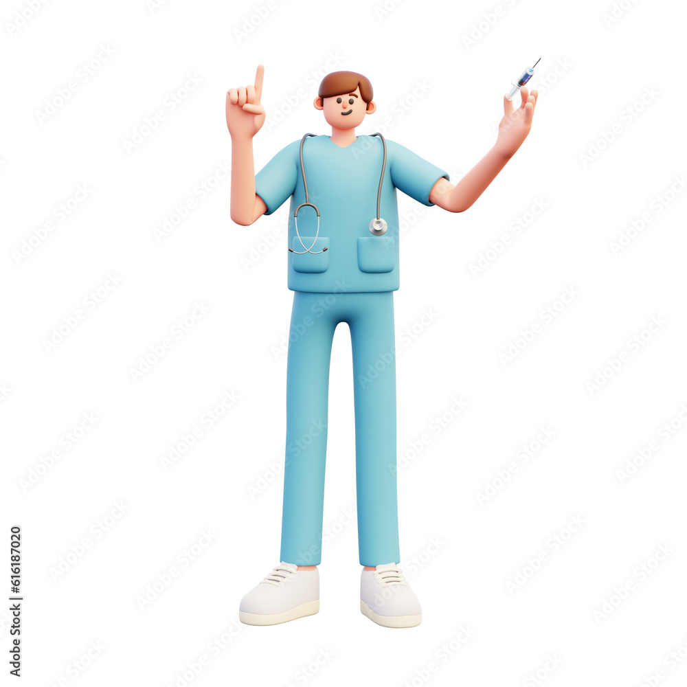 holding srynge pointing up linen 3d illustration holding srynge pointing up linen 3d illustration