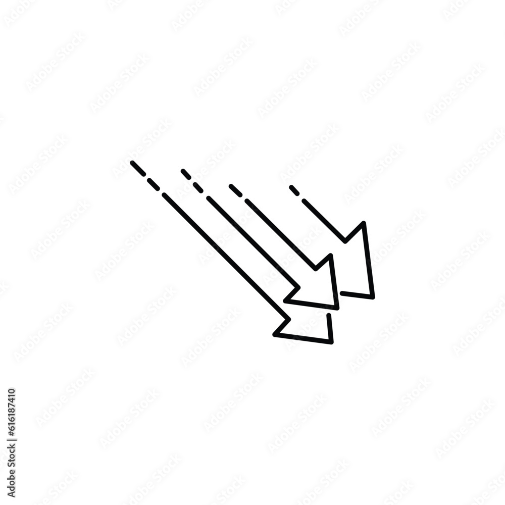 Rapid fall. Speed down quickly. Vector linear icon isolated on white background. Rapid fall. Speed down quickly. Vector linear icon isolated on white background.