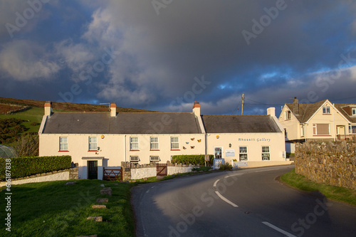 Houses in Rhossili village located on the furthest western point of Gower. The village has a church, houses and some shops.