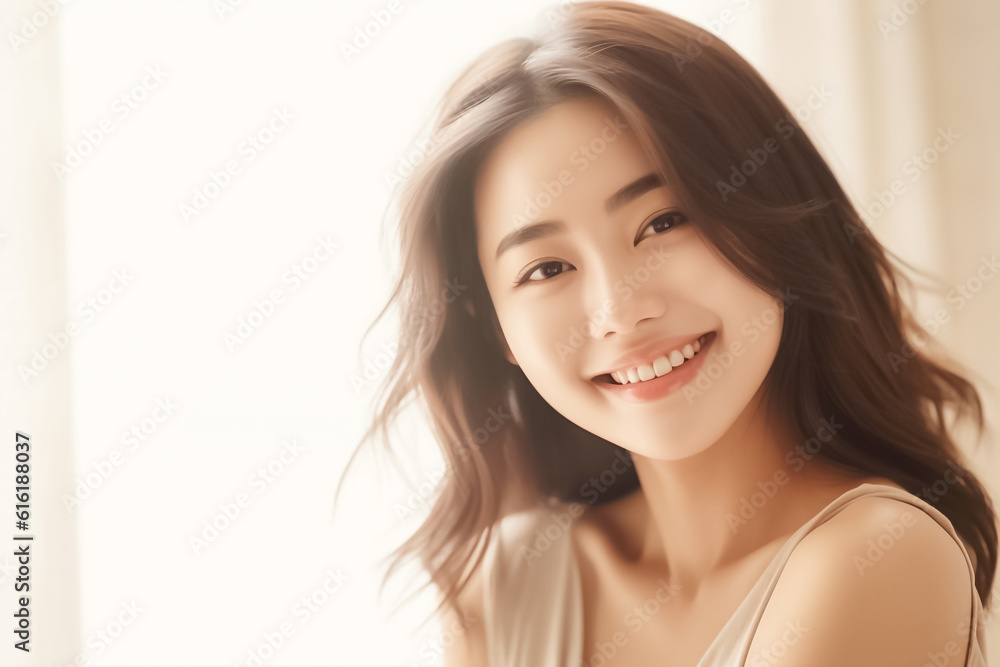 Beautiful Asian Woman, Close up on her face with Smooth skin look at the camera on a White background in Studio light. generative AI Beautiful Asian Woman, Close up on her face with Smooth skin look at the camera on a White background in Studio light. generative AI
