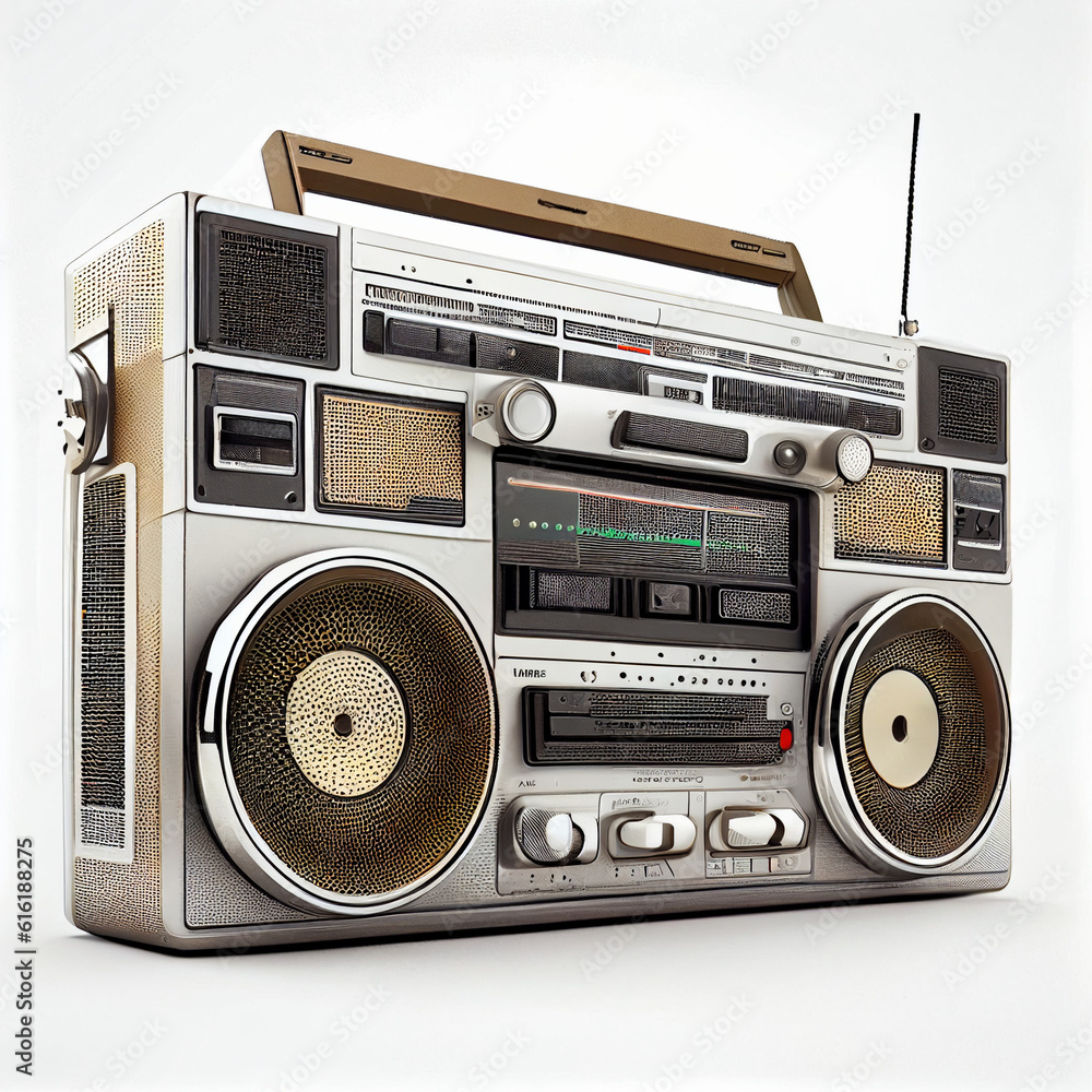 Vintage 80s retro boombox cassette and radio music player isolated on a ...