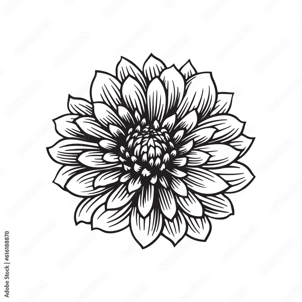 Black and white simple flower. Vector illustration