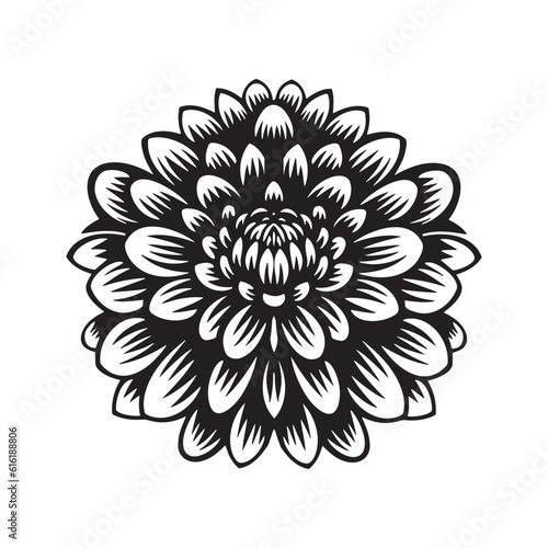 Black silhouette of a beautiful vintage flower isolated on white. tattoo vector illustration